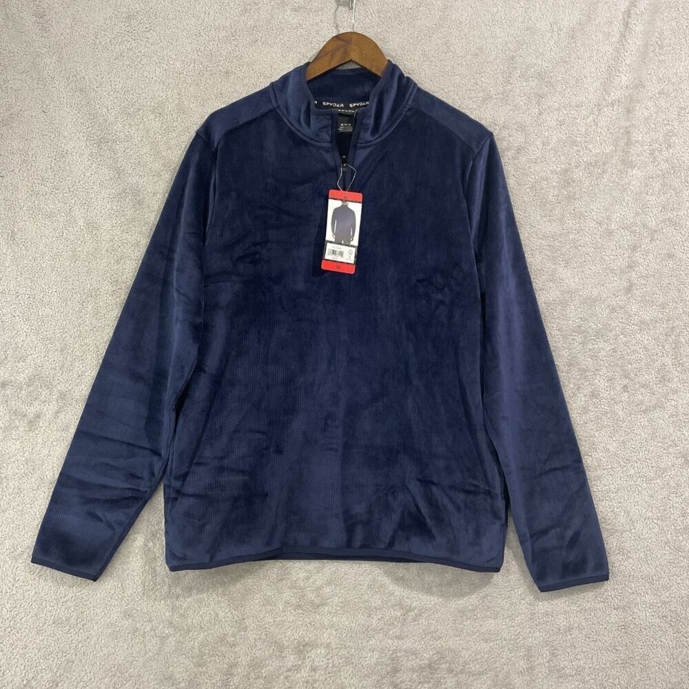 NWOT Spyder Mens M Navy Quarter-Zip Pullover Ribbed Sweatshirt